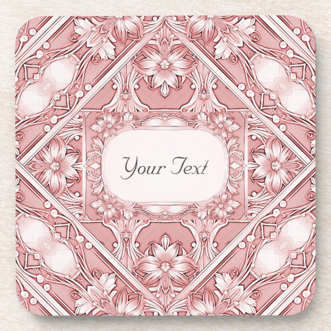 Pink Floral Hard Plastic Coaster (Front)