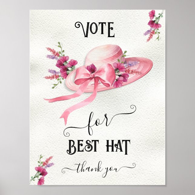 Pink floral Hat Derby Bridal Shower Best hat Poster (Front)