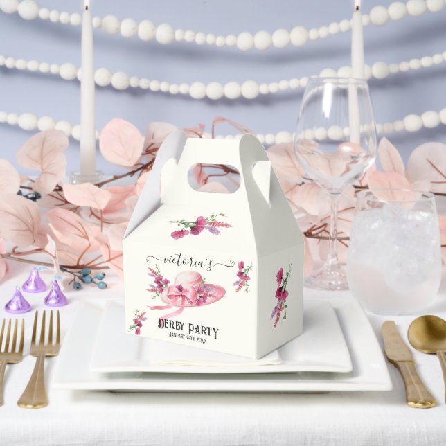 Pink floral Hat Derby Bridal Shower Favour Box (Wedding)