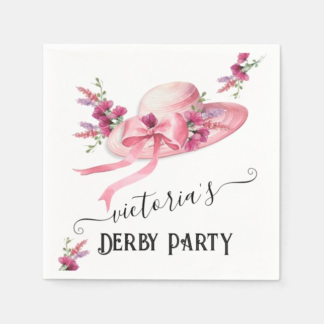 Pink floral Hat Derby Bridal Shower Napkin (Front)