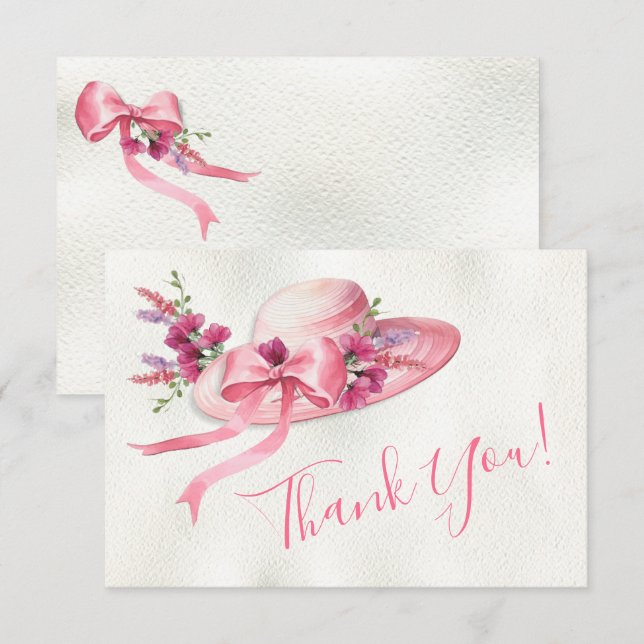 Pink floral Hat Derby Bridal Shower Thank You Card (Front/Back)