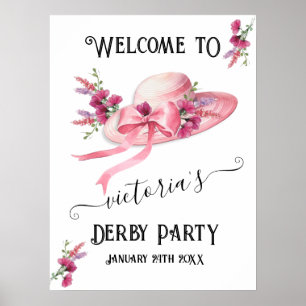 Pink floral Hat Derby Bridal Shower Welcome Sign