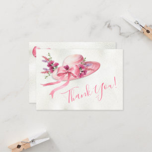 Pink floral Hat Derby Bridal Thank you note Invitation