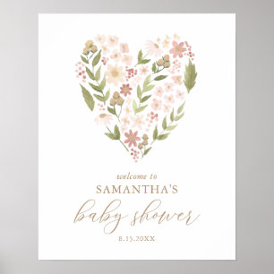 Pink Floral Heart Baby Shower Welcome Sign
