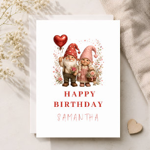 Pink Floral Heart Balloon Custom Name Birthday Card