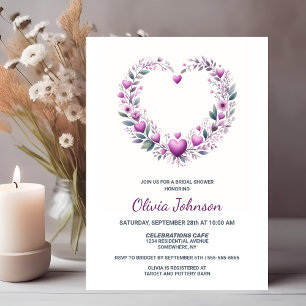 Pink Floral Heart Bridal Shower Invitation