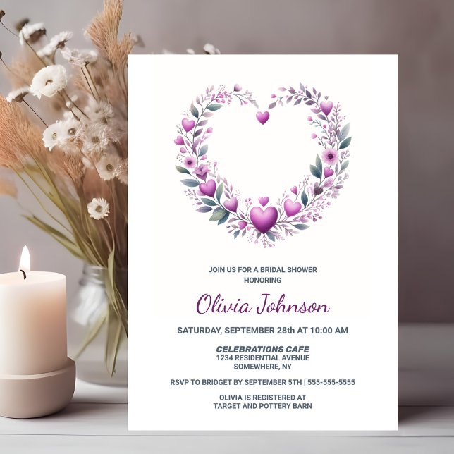 Pink Floral Heart Bridal Shower Invitation (Creator Uploaded)