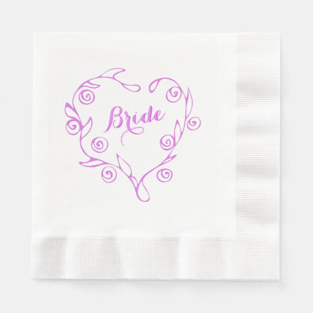 Pink Floral Heart Bridal Shower Napkin (Front)