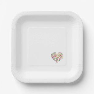 Pink Floral Heart Love Shower Wedding Baby Paper Plate