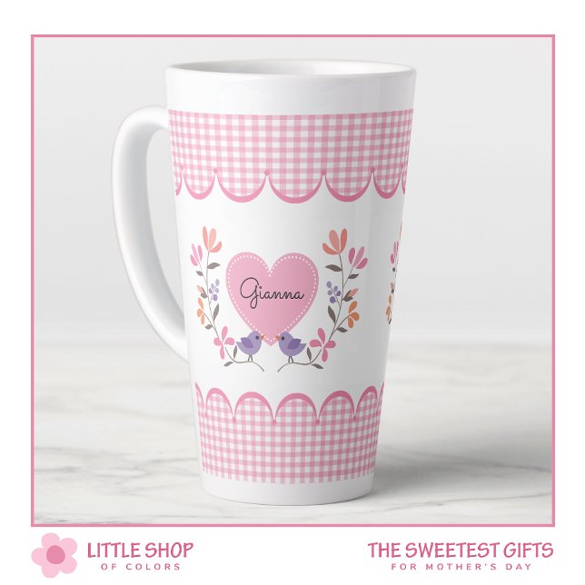 Pink Floral Heart Personalised Mother's Day Latte Mug (Creator Uploaded)