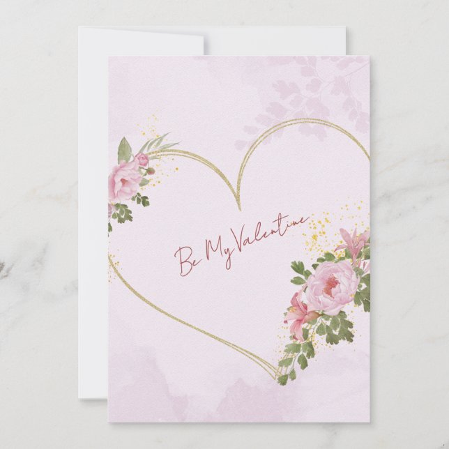 Pink Floral Heart Valentine Card (Front)
