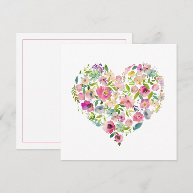 Pink Floral Heart Valentines day love notecard (Front/Back)