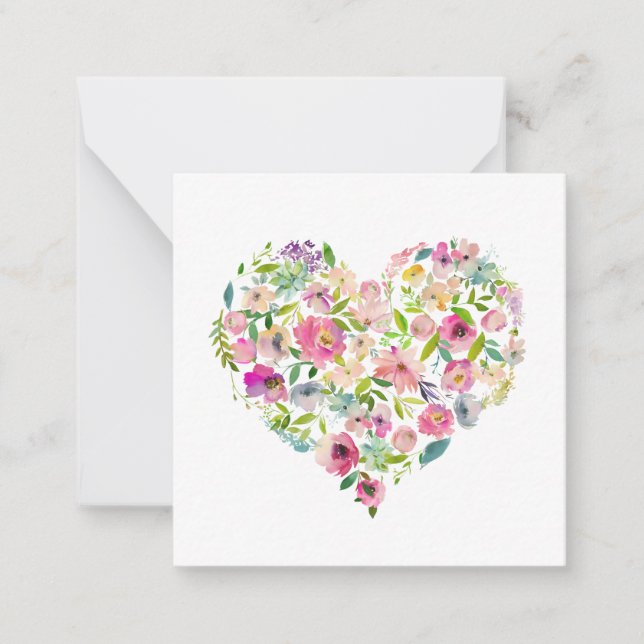 Pink Floral Heart Watercolor Love Mum Valentine Card (Front)