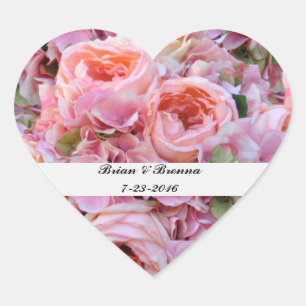 Pink Floral Heart Wedding Stickers & Envelope Seal