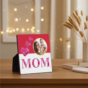 Pink Floral Hearts "MOM" Red Yellow White Photo Plaque