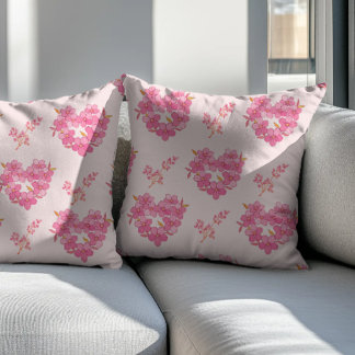 Pink Floral Hearts Pattern Cushion