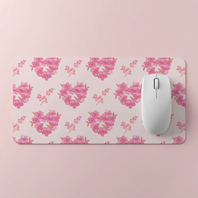 Pink Floral Hearts Pattern Desk Mat (Creator Uploaded)