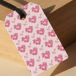 Pink Floral Hearts Pattern Gift Tags