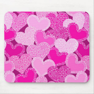 Pink floral hearts pattern mouse mat
