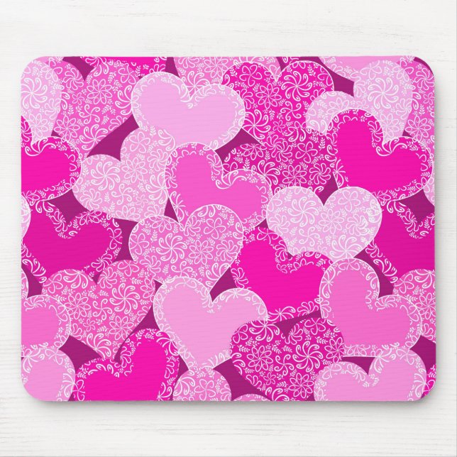 Pink floral hearts pattern mouse mat (Front)