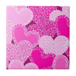 Pink floral hearts pattern tile