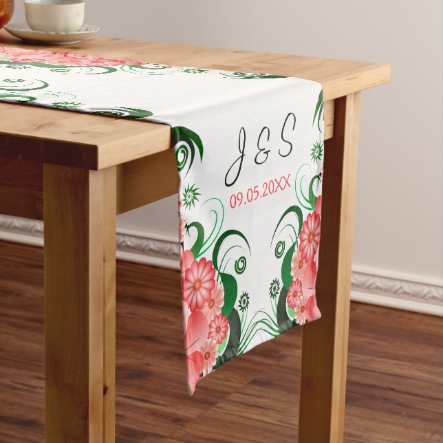 Pink Floral Hibiscus 16 x 108 Wedding Table Runner (In Situ)
