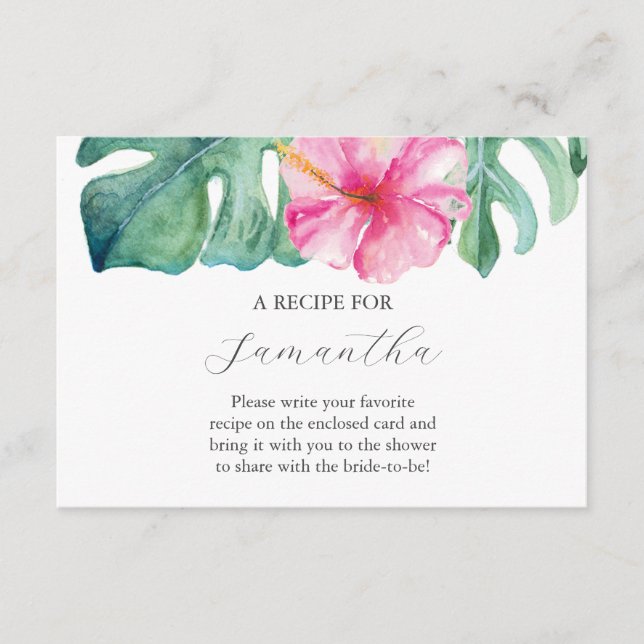 Pink Floral Hibiscus Recipe For The Bride Enclosure Card (Front)