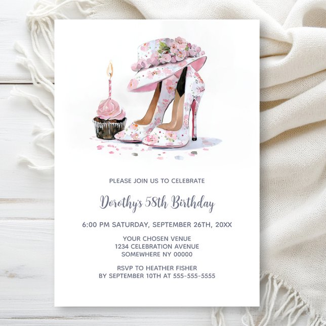 Pink Floral High Heel Shoes Birthday Party Invitation (Creator Uploaded)