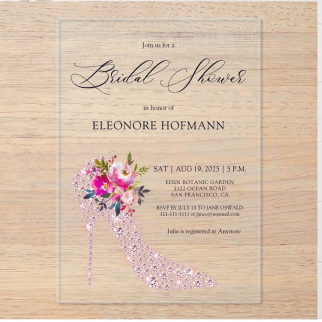 Pink Floral High Heels Bridal Shower  Acrylic Invitations (Creator Uploaded)