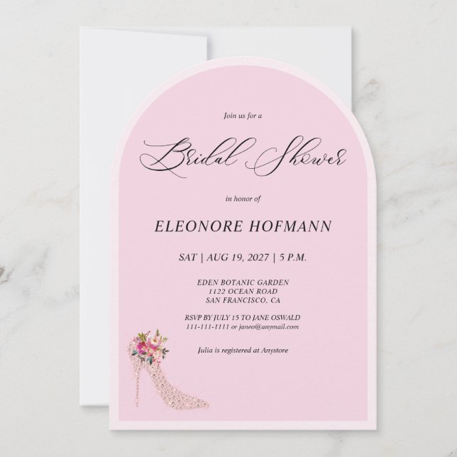 Pink Floral High Heels Bridal Shower Invitation (Front)