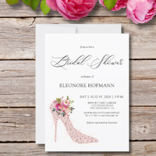 Pink Floral High Heels Bridal Shower Invitation