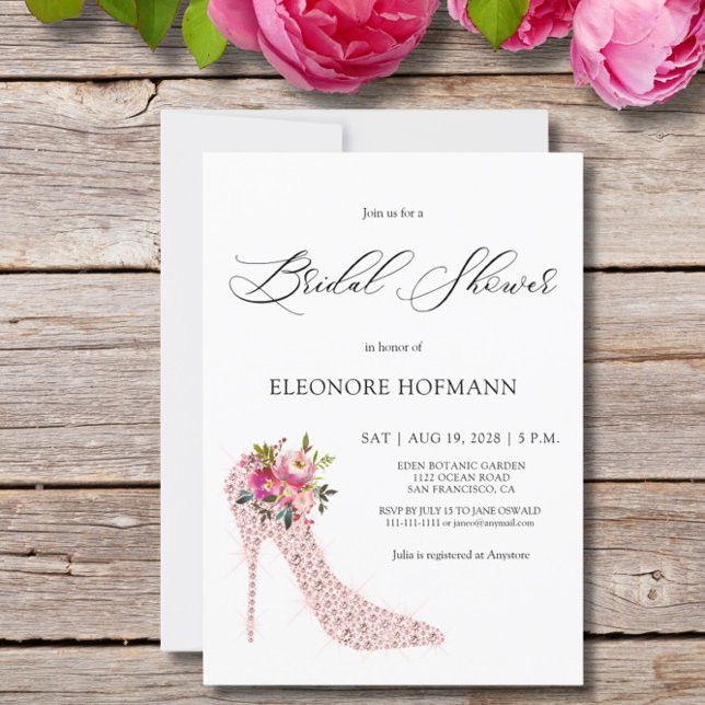 Pink Floral High Heels Bridal Shower Invitation (Creator Uploaded)