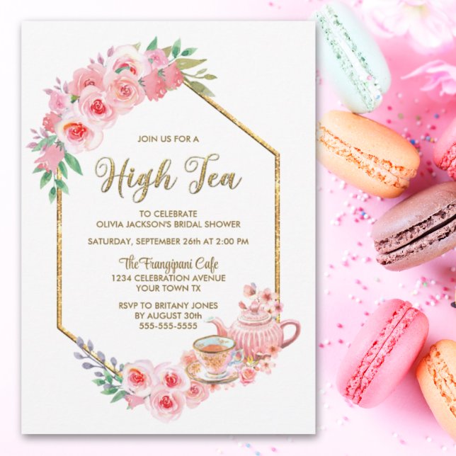 Pink Floral High Tea Bridal Shower Invitation (Creator Uploaded)
