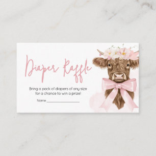 Pink Floral Highland Cow Baby Shower Diaper Raffle Enclosure Card