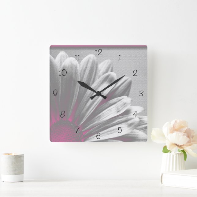 Pink Floral Highlights Square Clock (Home)