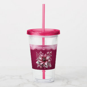 Pink Floral Holiday Acrylic Tumbler