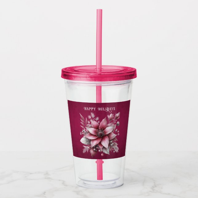 Pink Floral Holiday Acrylic Tumbler (Front)