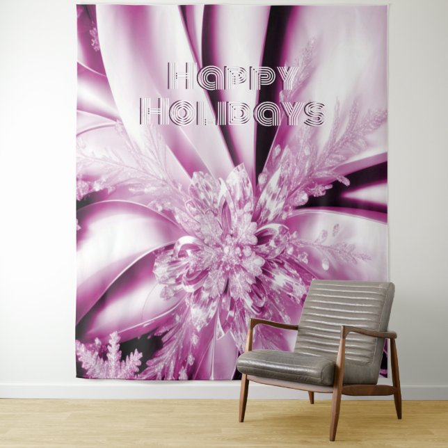 Pink Floral Holiday Christmas Backdrop Tapestry (In Situ)