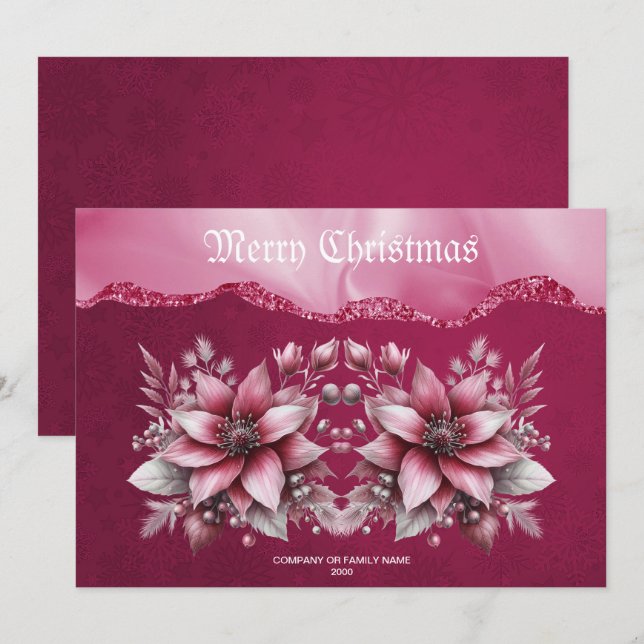 Pink Floral Holiday Christmas Card (Front/Back)
