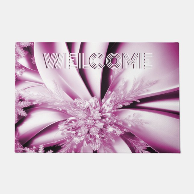 Pink Floral Holiday Christmas Doormat (Front)