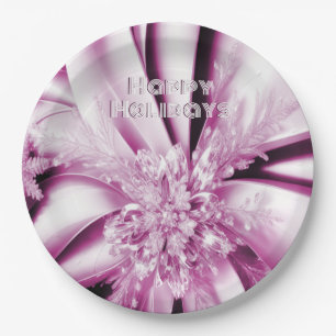 Pink Floral Holiday Christmas Paper Plate