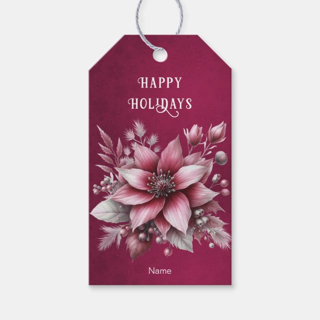 Pink Floral Holiday Gift Tag (Front)