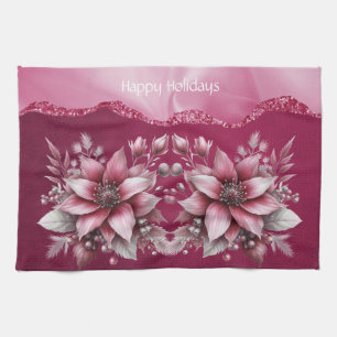 Pink Floral Holiday Kitchen Towel