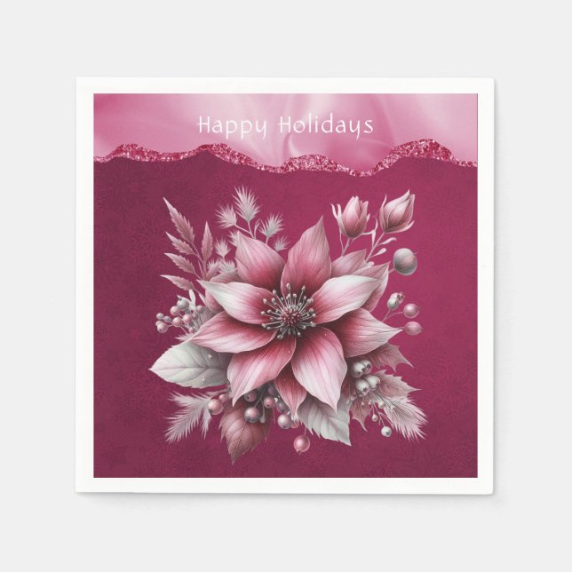 Pink Floral Holiday Napkin (Front)
