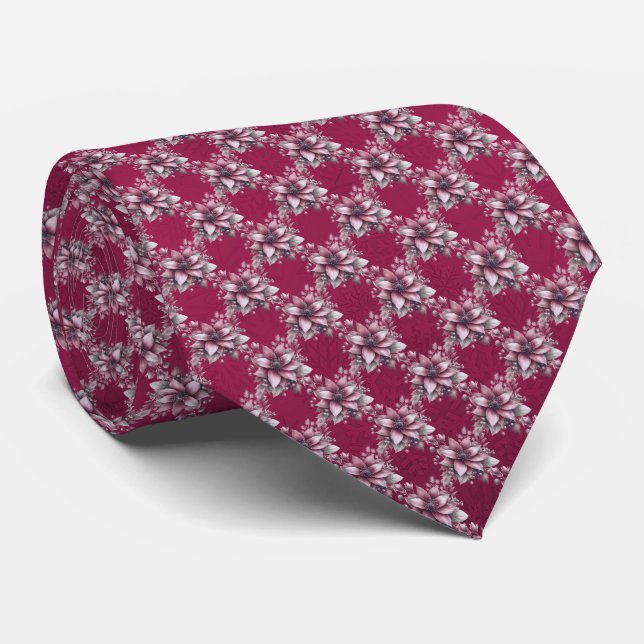 Pink Floral Holiday Neck Tie (Rolled)