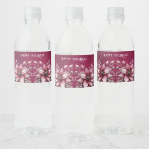 Pink Floral Holiday Water Bottle Label