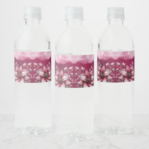 Pink Floral Holiday Water Bottle Label