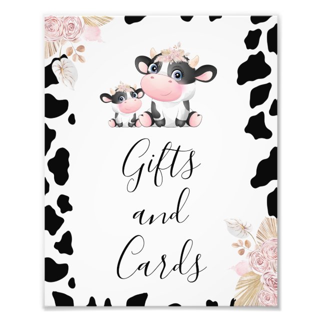 Pink Floral Holy Cow Cow Print Baby Shower Sign (Front)