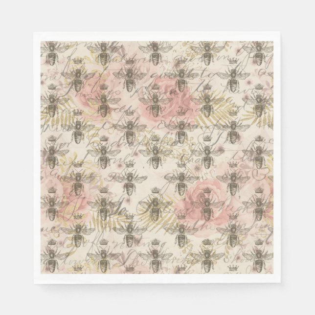 Pink Floral Honeybee Napkin (Front)