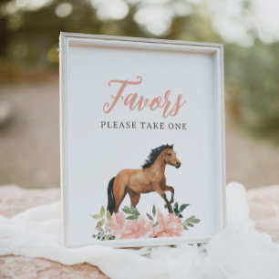 Pink Floral Horse Birthday Favours Sign